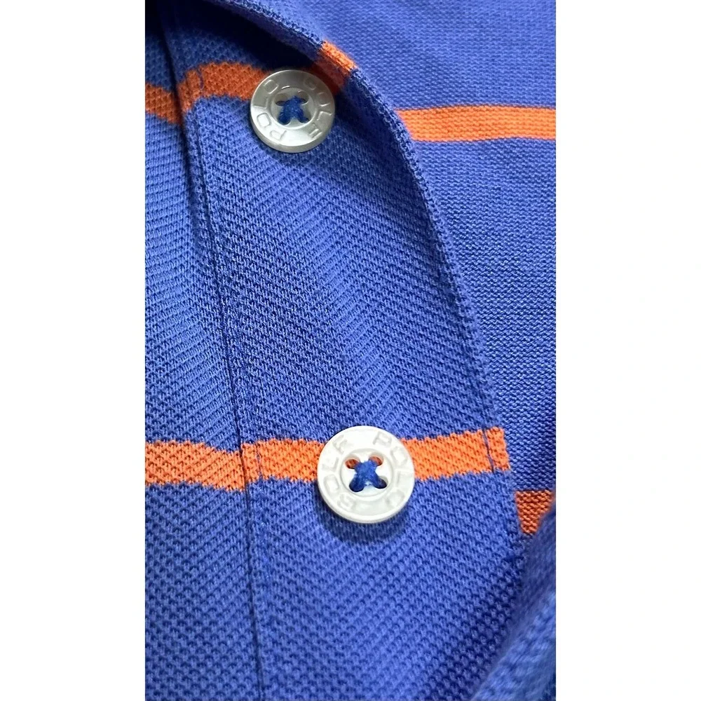 Polo Golf Ralph Laurel‎ Striped Pima Cotton Polo Shirt XXL Blue Orange Striped